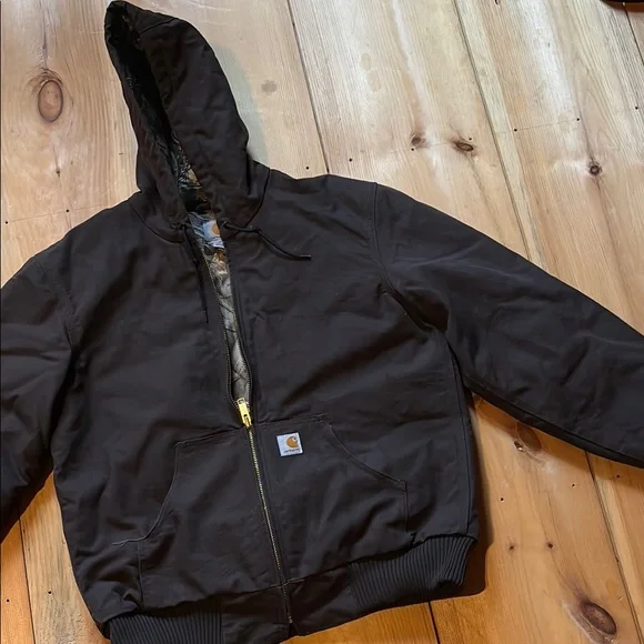 Carhartt Black Hooded Work Jacket Durable Insulated - Picture 1 of 4